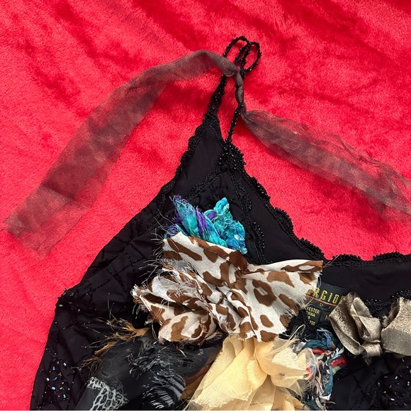 90s Avant Garde Art Beaded Black and Multicolor Lace Women's Top - Picture 3 of 9